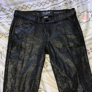 Metallic snakeskin zipper detail jeans